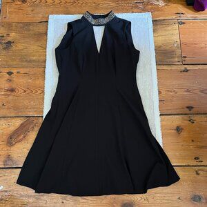 Calvin Klein Black Embellished Studded Collar V-Neck Dress Size 10 NWT